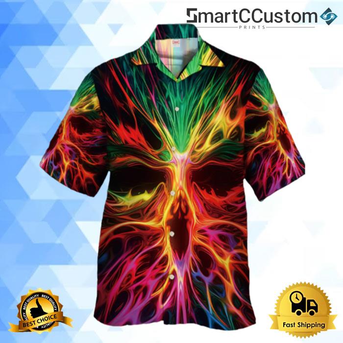 Cool Colorful Glowing Flame Skull Hawaiian Shirt