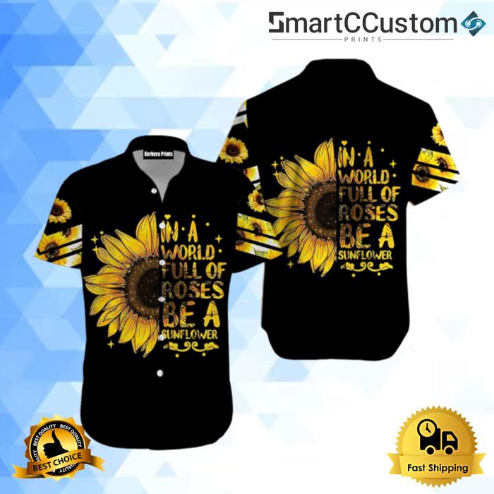Sunflower In A World Hippie Black And Yellow Hawaiian Shirt